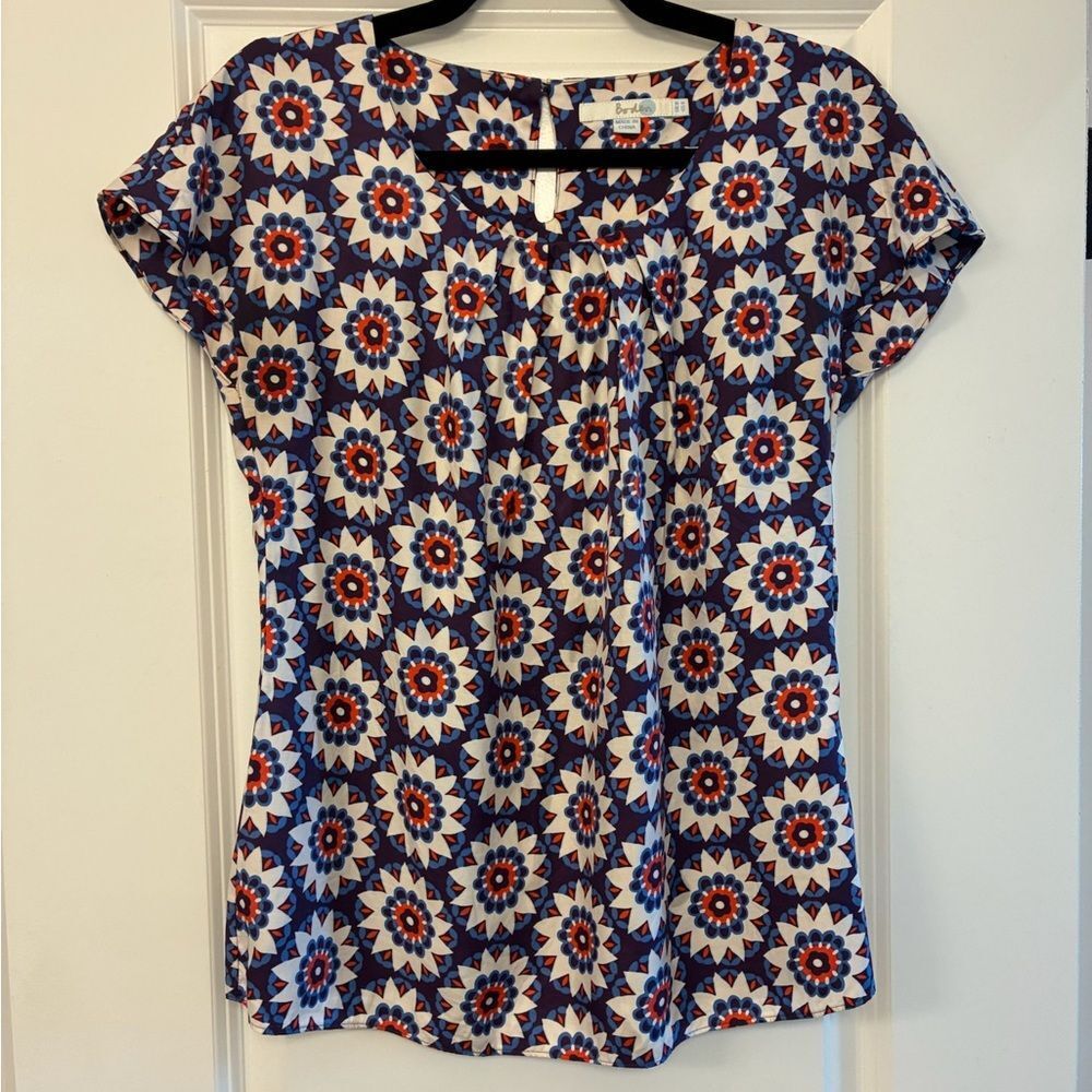 BODEN Ravello Top Floral Silk Blouse Blue White Purple Women’s Size 4